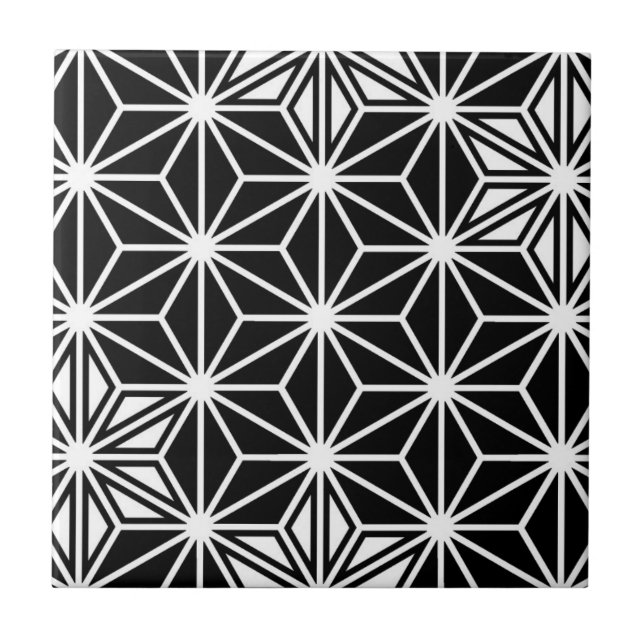 Japanese Asanoha or Star Pattern, black and white Ceramic Tile (Front)