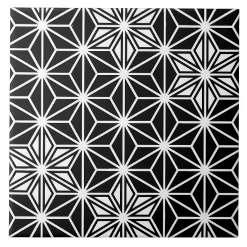 Japanese Asanoha or Star Pattern Black and White Ceramic Tile