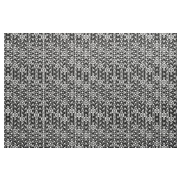 Japanese Asanoha or Star Pattern, black and white Fabric