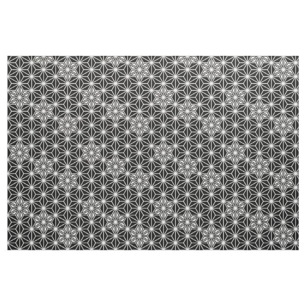 Japanese Asanoha or Star Pattern, black and white Fabric