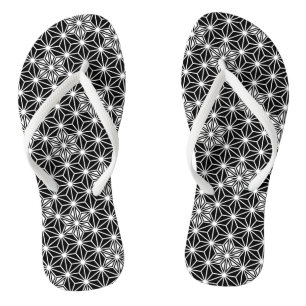 Japanese Asanoha or Star Pattern, black and white Flip Flops