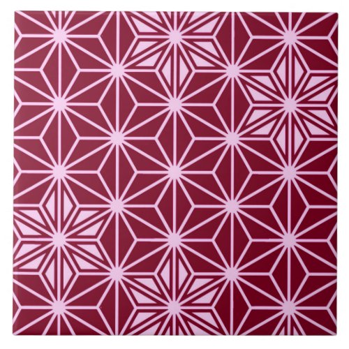 Japanese Asanoha or Star Pattern Burgundy Maroon Ceramic Tile