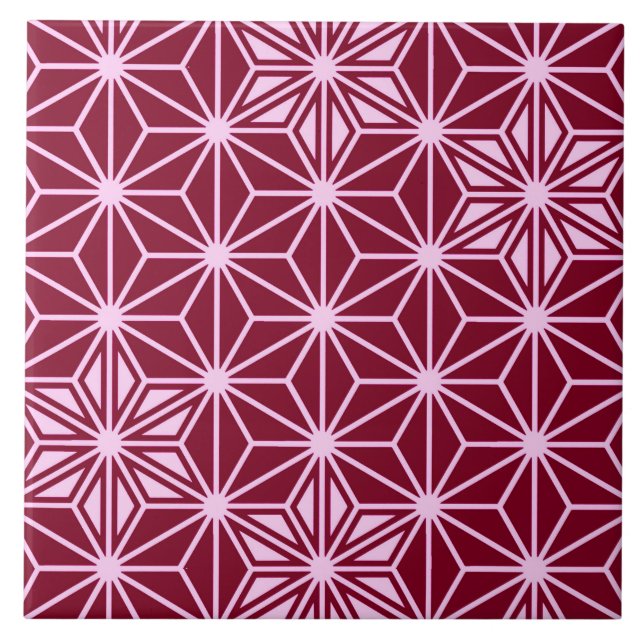 Japanese Asanoha or Star Pattern, Burgundy Maroon Ceramic Tile (Front)
