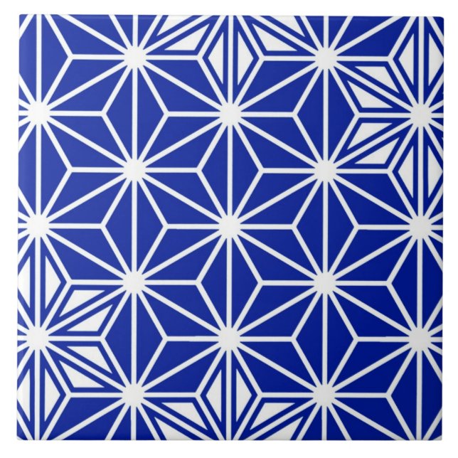 Japanese Asanoha or Star Pattern, cobalt blue Ceramic Tile (Front)