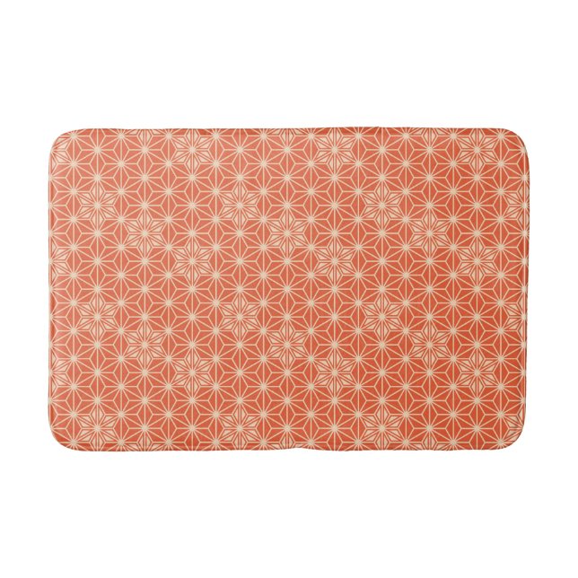 Japanese Asanoha  or Star Pattern - coral orange Bath Mat (Front)