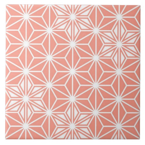 Japanese Asanoha  or Star Pattern coral pink Ceramic Tile