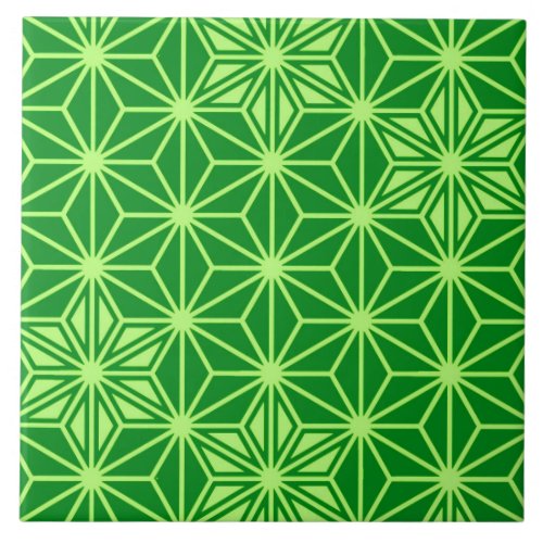 Japanese Asanoha or Star Pattern Deep Lime Green Ceramic Tile