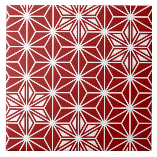 Japanese Asanoha or Star Pattern Deep Red Ceramic Tile