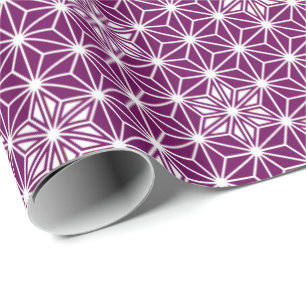 Japanese Asanoha or Star Pattern, eggplant purple Wrapping Paper