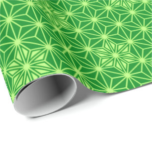 Japanese Asanoha or Star Pattern, emerald green Wrapping Paper