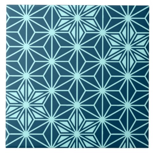 Japanese Asanoha or Star Pattern Indigo Blue Ceramic Tile