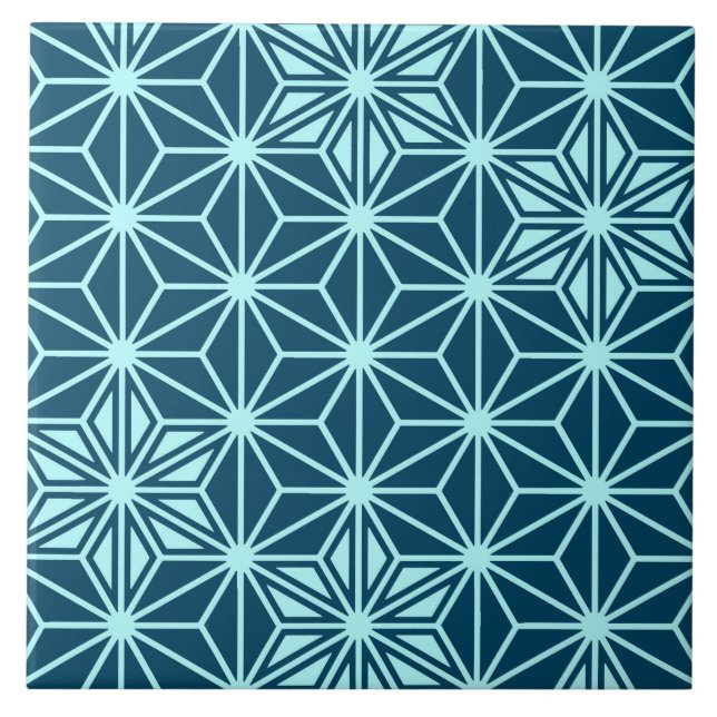 Japanese Asanoha or Star Pattern, Indigo Blue Ceramic Tile (Front)