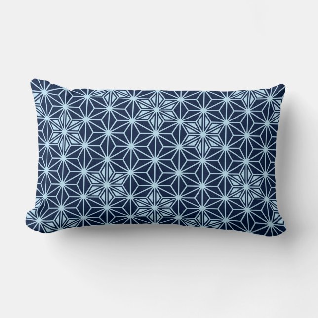 Japanese Asanoha or Star Pattern, indigo blue Lumbar Pillow (Front)