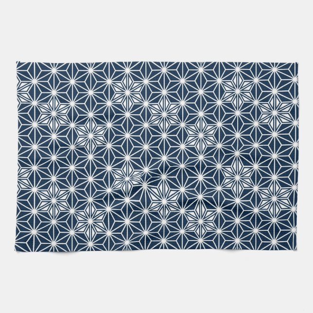 Japanese Asanoha or Star Pattern, indigo blue Towel (Horizontal)