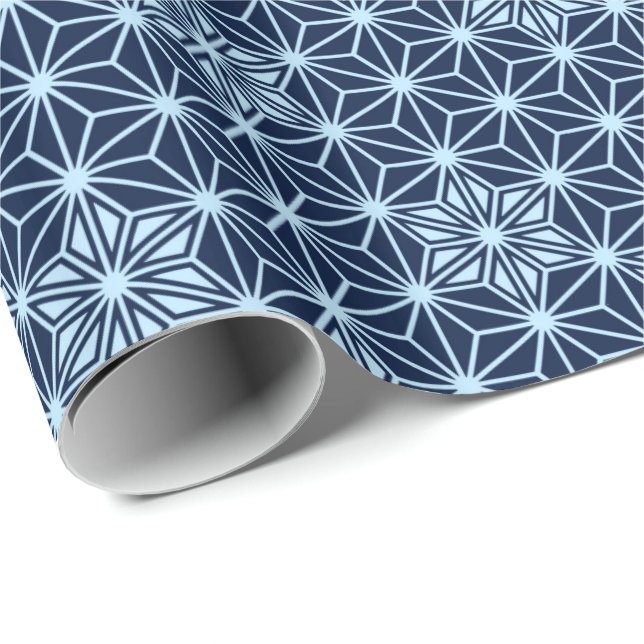 Japanese Asanoha or Star Pattern, Indigo Blue Wrapping Paper (Roll Corner)