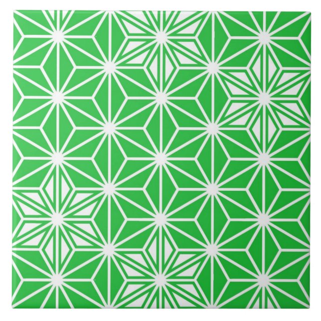 Japanese Asanoha or Star Pattern, jade green Ceramic Tile (Front)