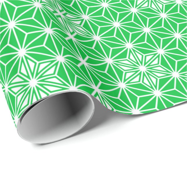 Japanese Asanoha or Star Pattern, jade green Wrapping Paper (Roll Corner)
