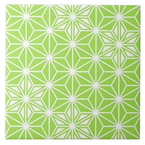Japanese Asanoha or Star Pattern light lime green Tile