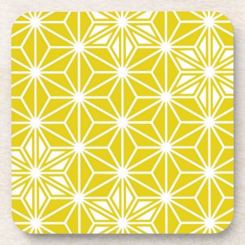 Japanese Asanoha Or Star Pattern  Mustard Gold Drink Coaster by Floridity at Zazzle