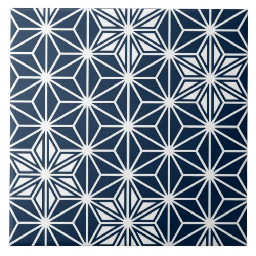 Japanese Asanoha or Star Pattern Navy Blue Ceramic Tile