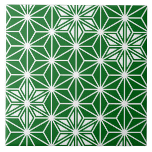 Japanese Asanoha or Star Pattern, pine green Tile
