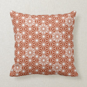 Japanese Asanoha or Star Pattern, terracotta Throw Pillow