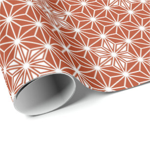 Japanese Asanoha or Star Pattern, terracotta Wrapping Paper