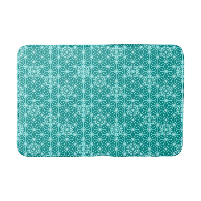 Japanese Asanoha  or Star Pattern - turquoise Bathroom Mat (Front)