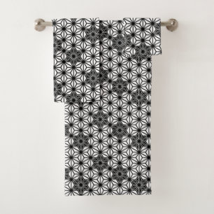 Japanese Asanoha or Star Pattern - white and black Bath Towel Set
