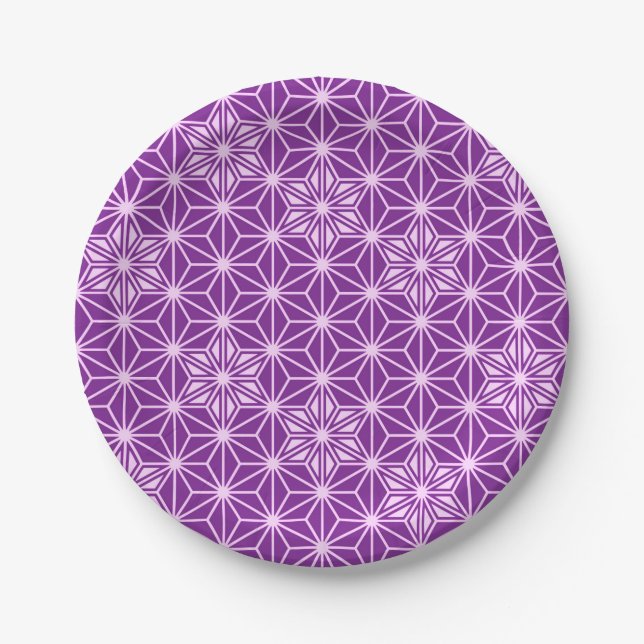 Japanese Asanoha pattern - amethyst purple Paper Plates (Front)