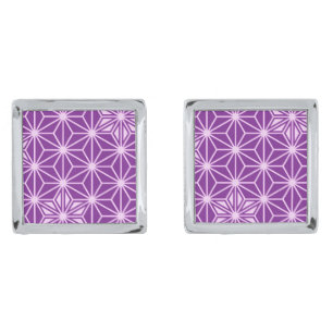 Japanese Asanoha pattern - amethyst purple Silver Cufflinks