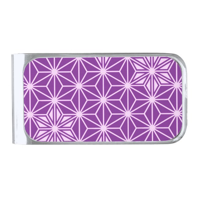 Japanese Asanoha pattern - amethyst purple Silver Finish Money Clip (Front)