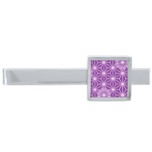 Japanese Asanoha pattern - amethyst purple Silver Finish Tie Clip