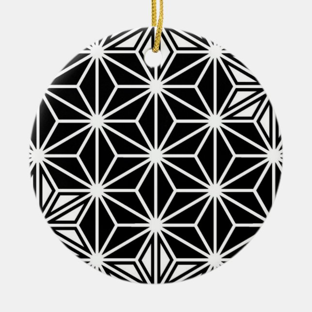 Japanese Asanoha pattern - black and white Ceramic Ornament (Front)