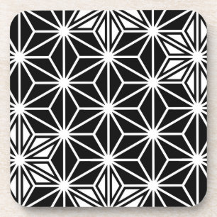 Japanese Asanoha pattern - black and white Drink Coaster