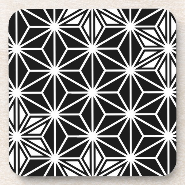 Japanese Asanoha pattern - black and white Drink Coaster (Front)