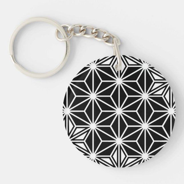 Japanese Asanoha pattern - black and white Keychain (Front)