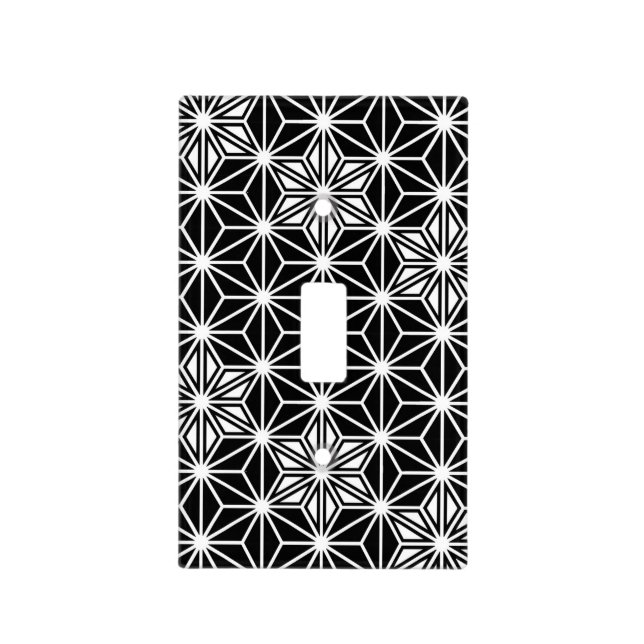 Japanese Asanoha Pattern, Black and White Light Switch Cover (Front)
