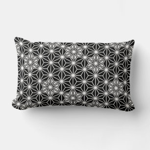 Japanese Asanoha pattern - black and white Lumbar Pillow