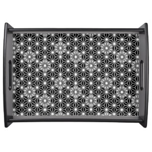 Japanese Asanoha pattern - black and white Serving Tray