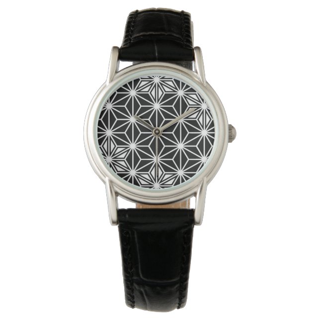 Japanese Asanoha pattern - black and white Watch (Front)