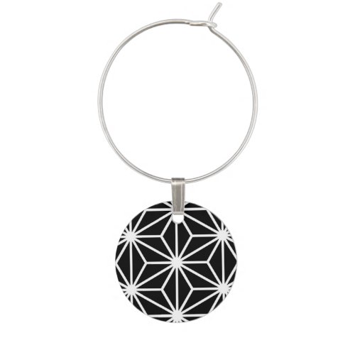 Japanese Asanoha pattern _ black and white Wine Charm