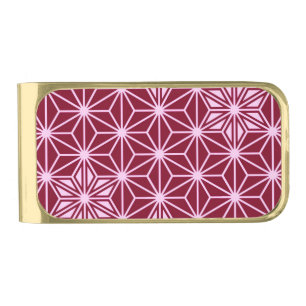Japanese Asanoha pattern - burgundy Gold Finish Money Clip