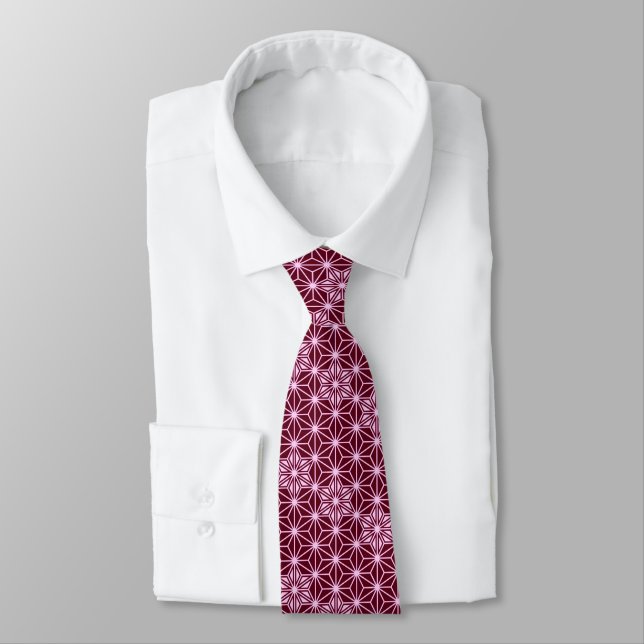 Japanese Asanoha pattern - burgundy Neck Tie (Tied)