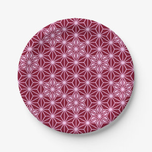 Japanese Asanoha pattern - burgundy Paper Plates