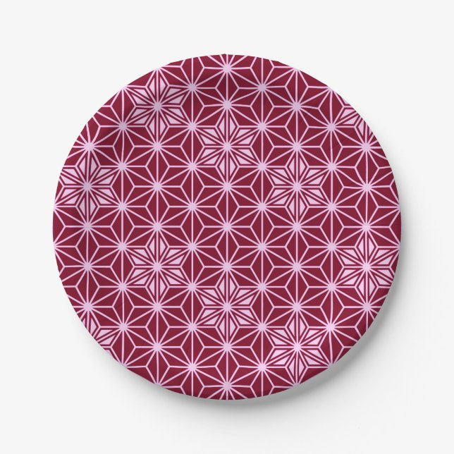 Japanese Asanoha pattern - burgundy Paper Plates (Front)