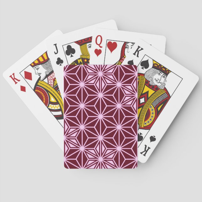 Japanese Asanoha pattern - burgundy Poker Cards (Back)