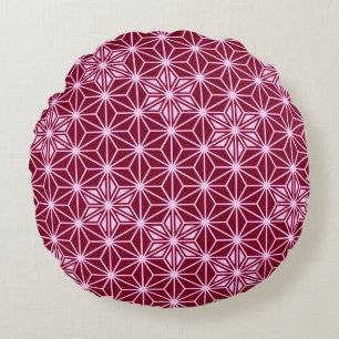Japanese Asanoha pattern - burgundy Round Pillow