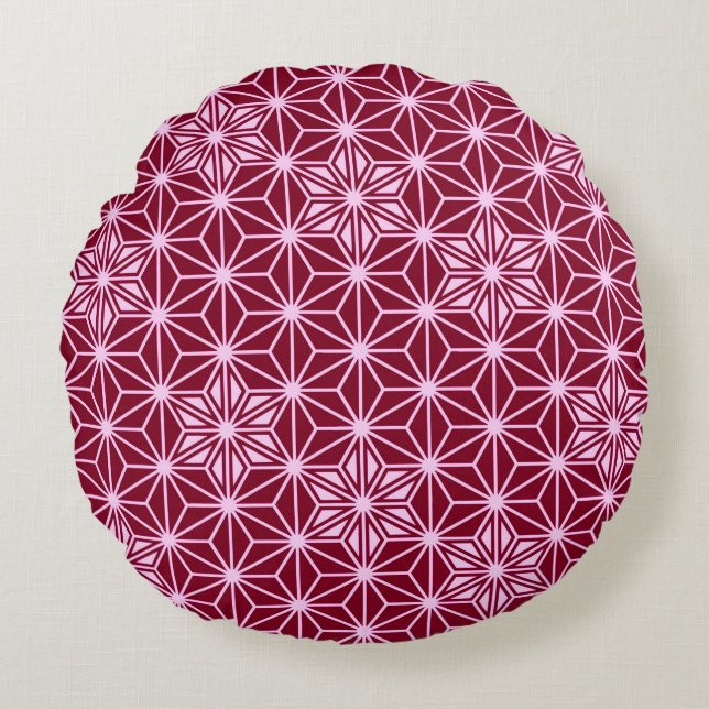 Japanese Asanoha pattern - burgundy Round Pillow (Front)