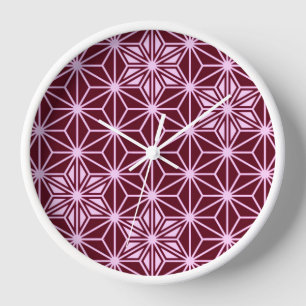 Japanese Asanoha pattern - burgundy Wall Clock